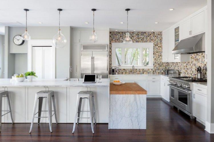 Cuisine blanc mat avec plan de travail blanc - photo design