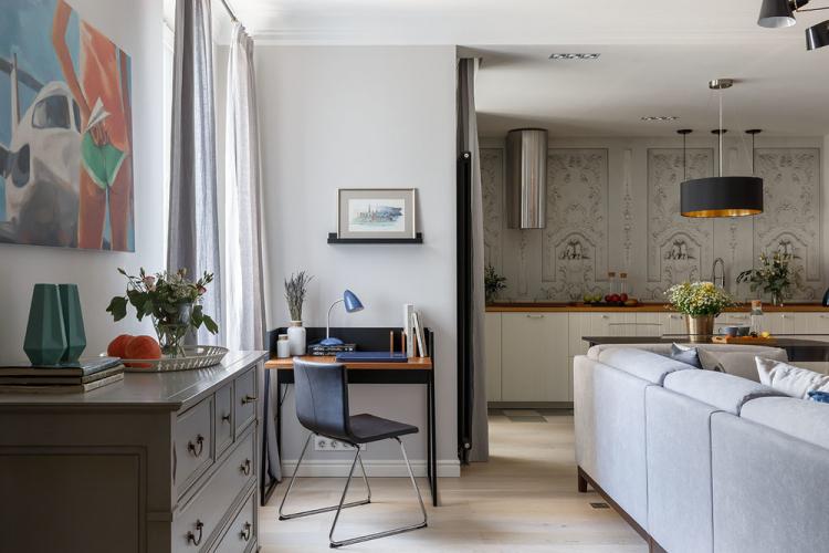 Nuits Blanches : Cuisine-salon dans un style scandinave - design d'intérieur