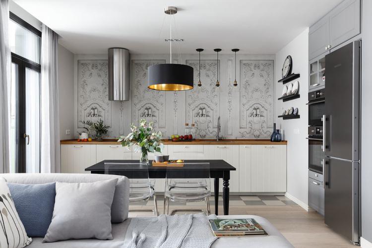 Nuits Blanches : Cuisine-salon dans un style scandinave - design d'intérieur