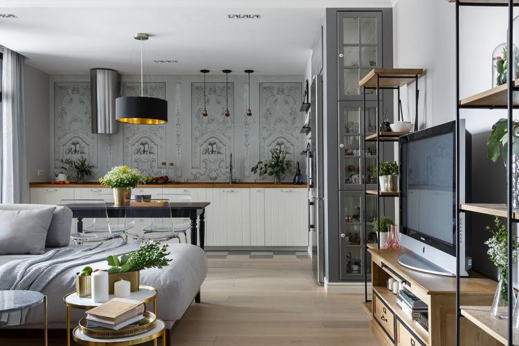 White Nights : Cuisine-séjour dans un style scandinave - design d'intérieur