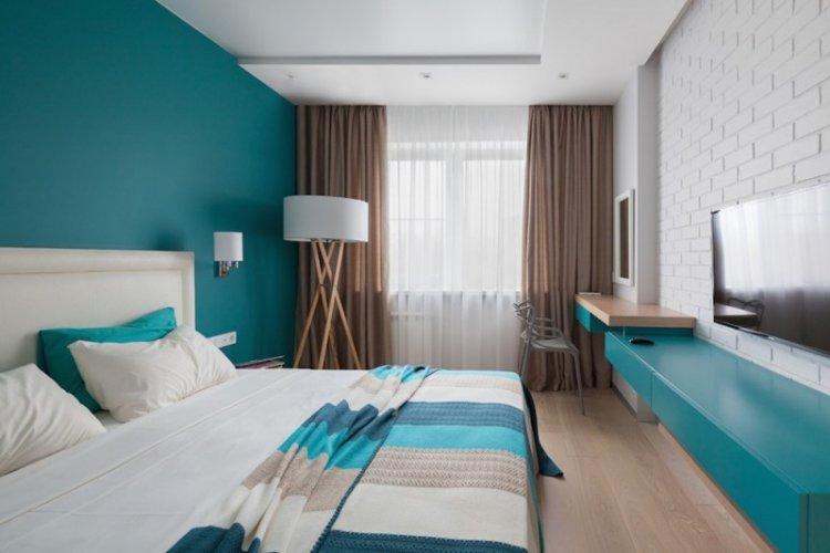 Chambre turquoise dans un style moderne - Design d'intérieur