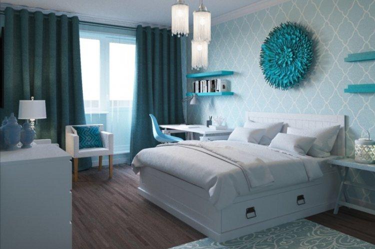 Chambre à coucher de couleur turquoise - photo de design d'intérieur