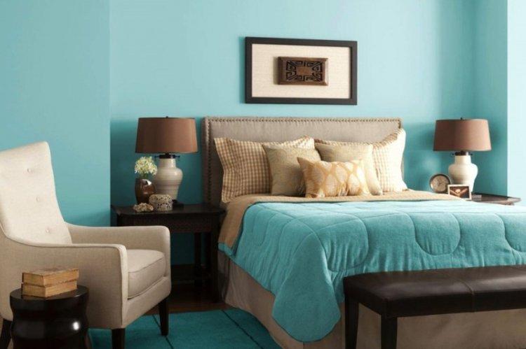 Chambre à coucher de couleur turquoise - photo de design d'intérieur