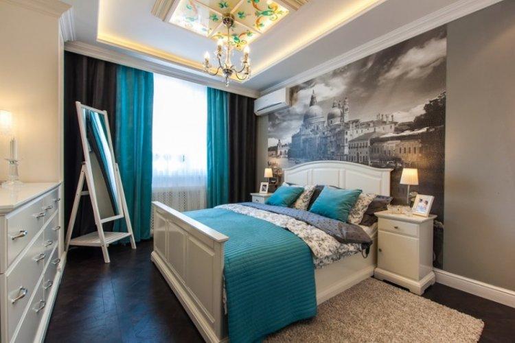 Chambre à coucher de couleur turquoise - photo de design d'intérieur