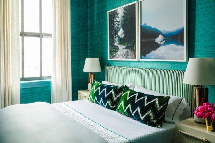 Chambre à coucher de couleur turquoise - photo de design d'intérieur
