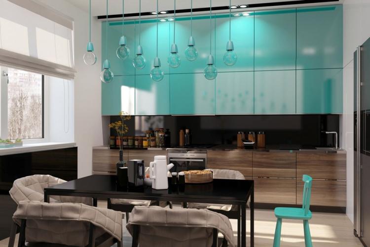 Couleur turquoise à l'intérieur de la cuisine
