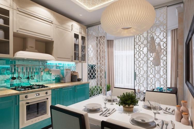 Couleur turquoise à l'intérieur de la cuisine