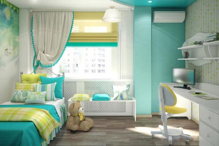 Couleur turquoise à l'intérieur de la chambre des enfants