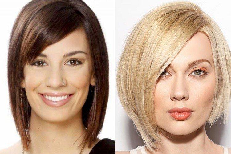 Bob-caret avec frange oblique pour cheveux mi-longs