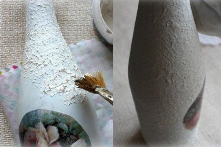 Bouteille de découpage avec du mastic - photos et idées