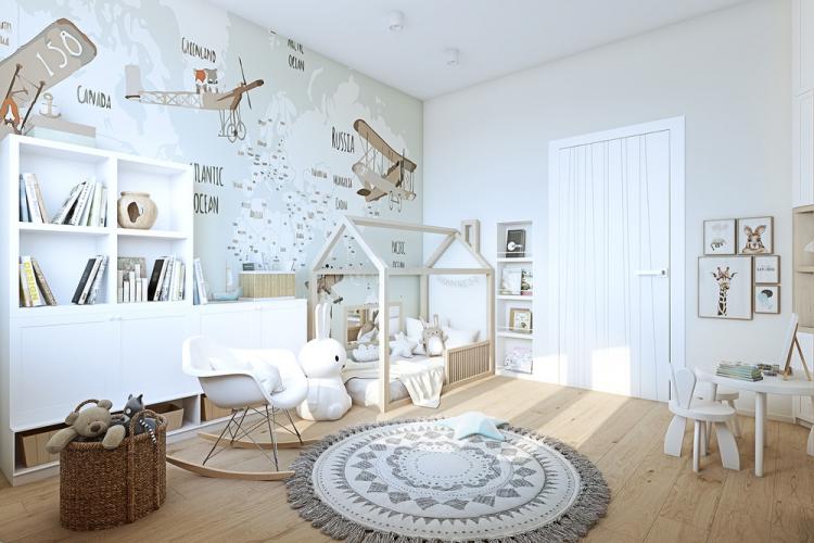 Chambre d'enfants avec vue sur les nuages ​​- design d'intérieur