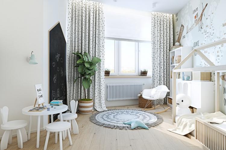 Chambre d'enfants avec vue sur les nuages ​​- design d'intérieur