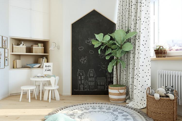 Chambre d'enfants avec vue sur les nuages ​​- design d'intérieur