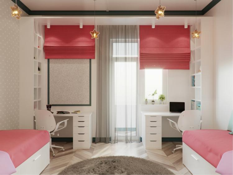 Conception de chambre d'enfant pour deux filles