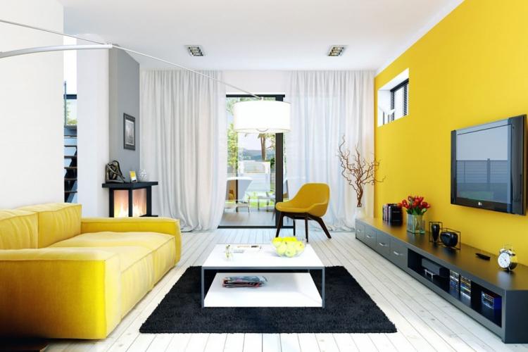 Salon jaune 18 m² - Design d'intérieur