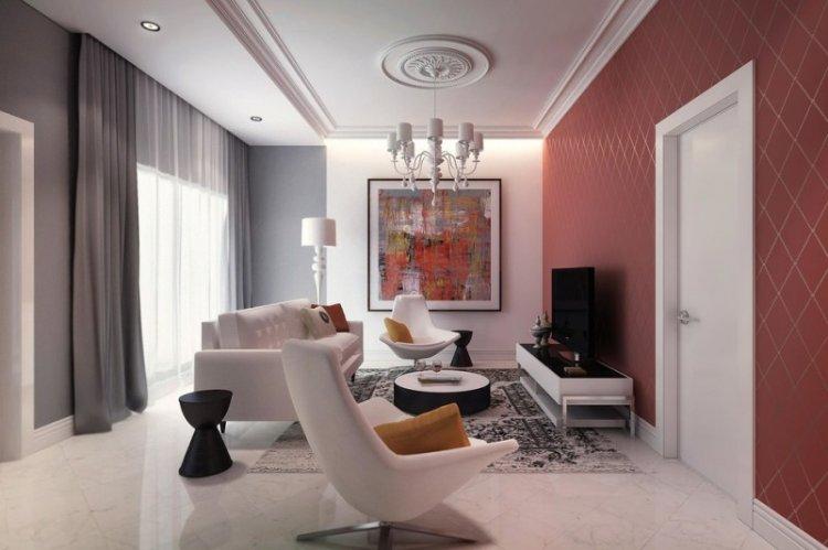 Salon rouge dans un style classique - Design d'intérieur