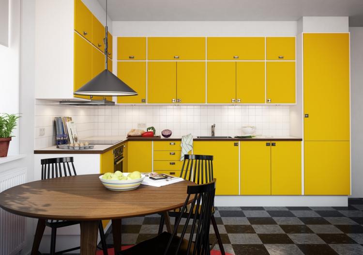 Cuisine jaune 11 m² - Design d'intérieur
