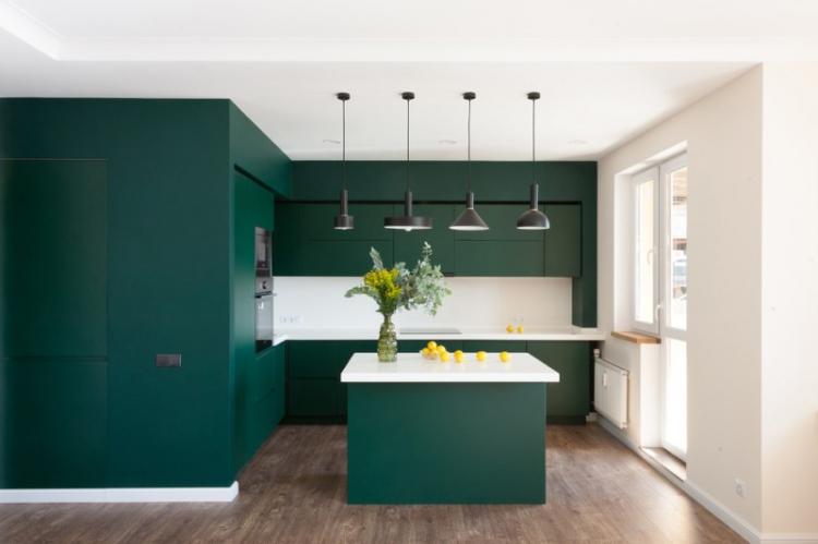 Cuisine verte 13 m² - Design d'intérieur