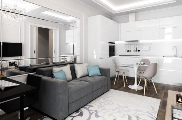 Eclairage et éclairage - Cuisine-séjour design 20 m².