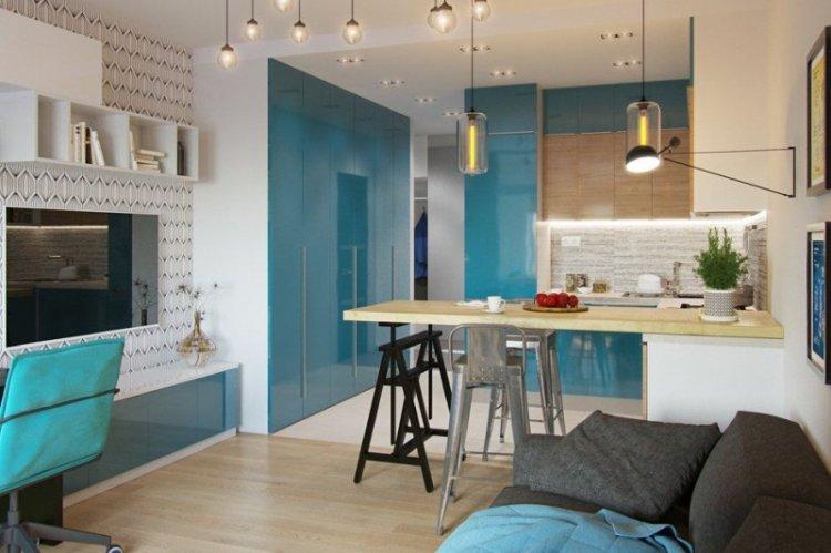 Cuisine-séjour 20 m² - Photo de décoration d'intérieur