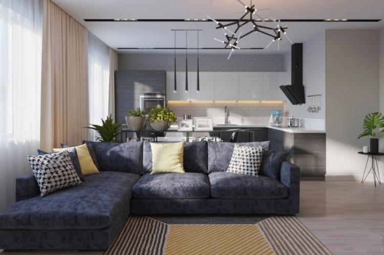 Conception de cuisine-salon - photos d'intérieurs réels