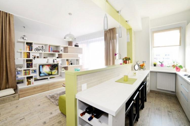 Conception de cuisine-salon - photos d'intérieurs réels