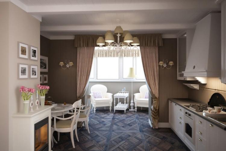 Cuisine combinée avec un balcon - photo de design d'intérieur