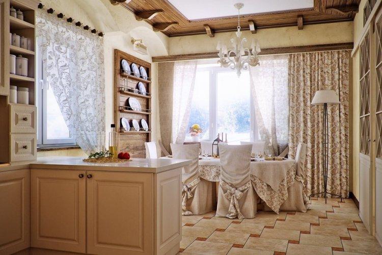 Rideaux et textiles - Conception de cuisine de style campagnard