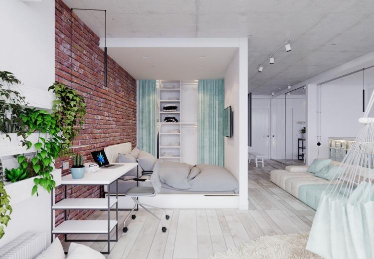 Conception d'un appartement d'une pièce de 40 m². - Photo