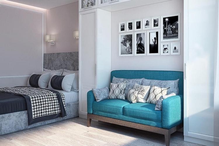 Salon combiné avec chambre à coucher - photo de design d'intérieur