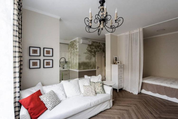 Salon combiné avec chambre à coucher - photo de design d'intérieur