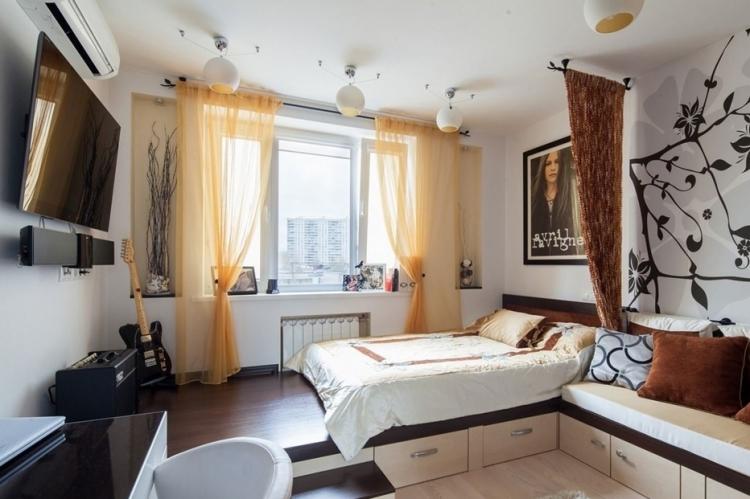 Salon combiné avec chambre à coucher - photo de design d'intérieur