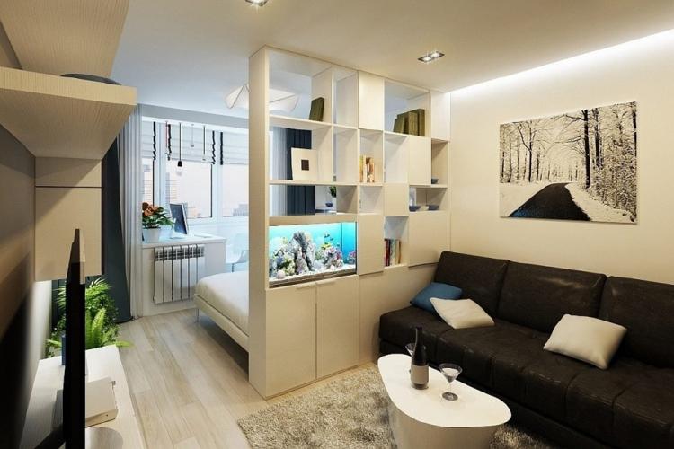 Salon combiné avec chambre à coucher - photo de design d'intérieur