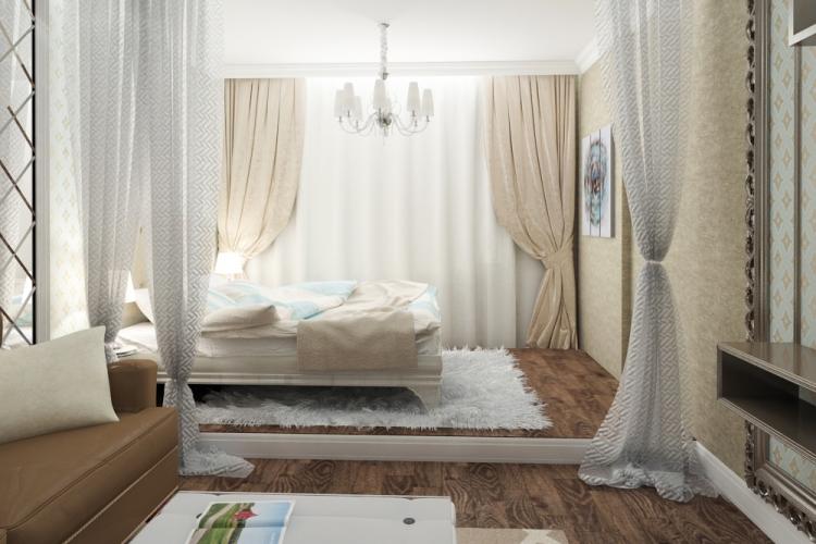 Salon combiné avec chambre à coucher - photo de design d'intérieur