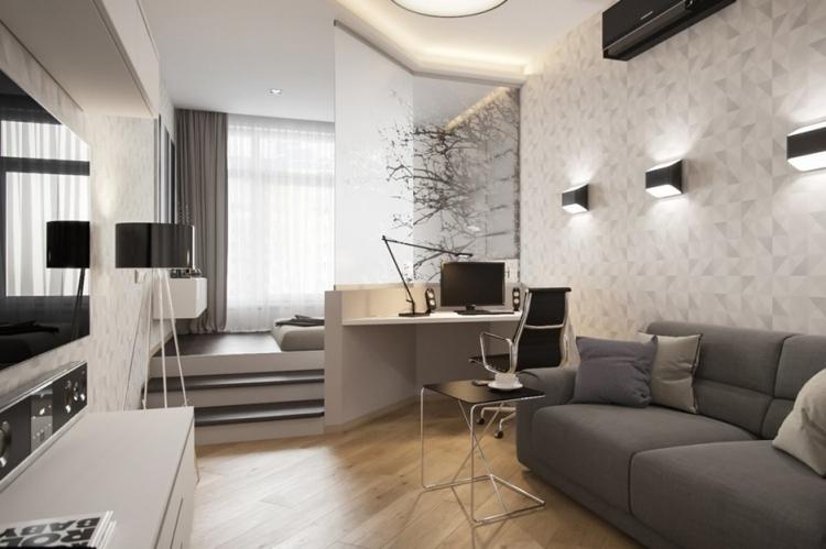 Salon combiné avec chambre à coucher - photo de design d'intérieur