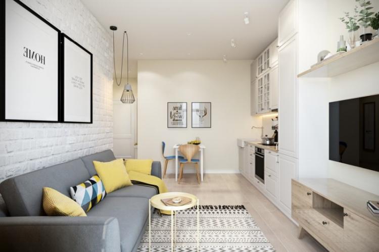 Salon étroit - photo de design d'intérieur