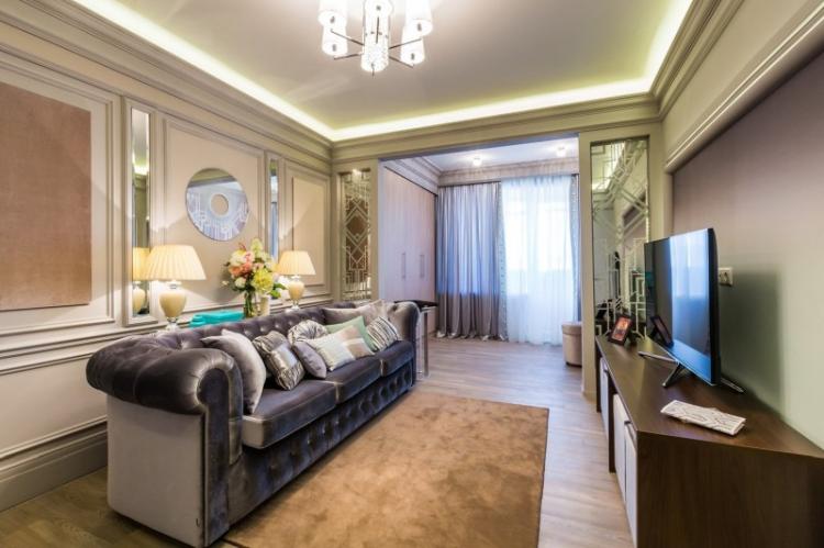 Salon étroit - photo de design d'intérieur