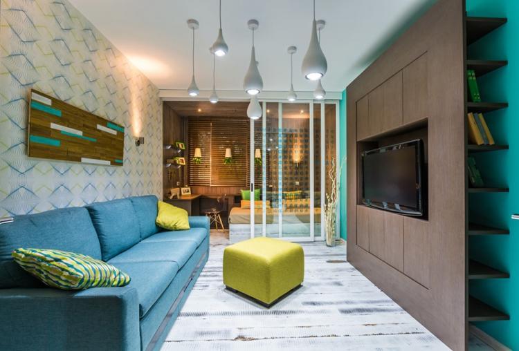 Salon étroit - photo de design d'intérieur