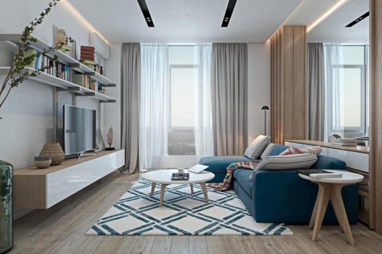 Salon étroit - photo de design d'intérieur