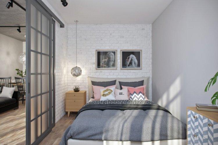 Chambre à coucher scandinave étroite - Design d'intérieur