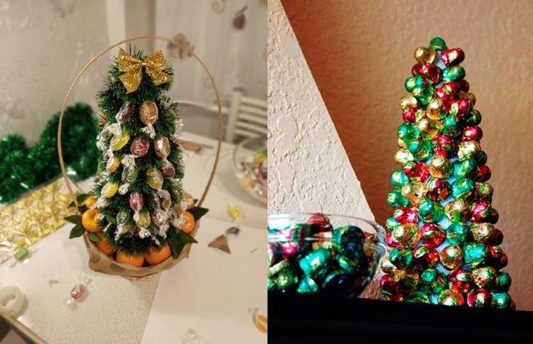 Sapin de Noël DIY fait de bonbons - photos et idées