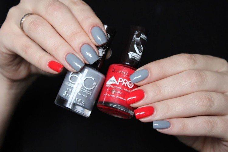 Manucure rouge et grise