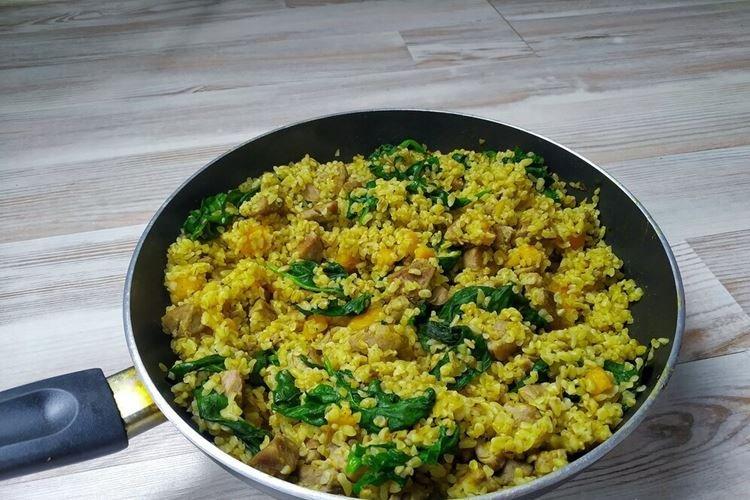 Boulgour au boeuf, potiron et épinards