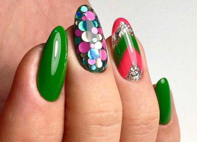 Manucure verte avec kamifubiki