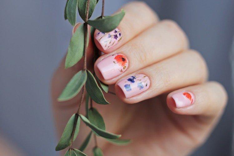 Conception d'ongles avec des fleurs séchées