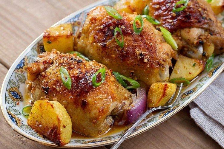 Poulet aux pommes de terre, poivrons et moutarde