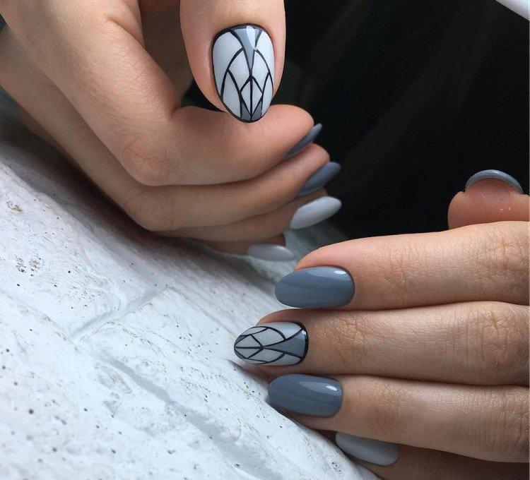 Manucure grise géométrique