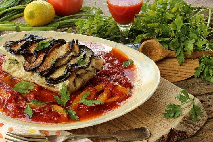 Poisson au four aux aubergines