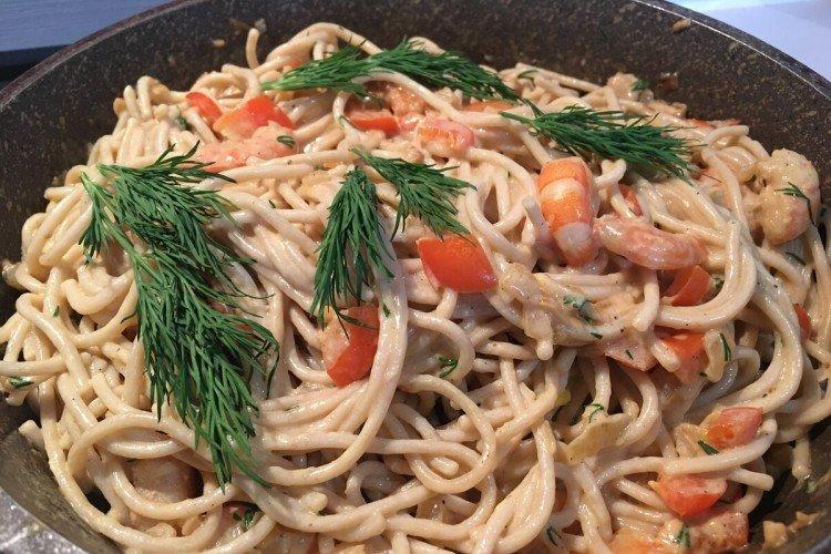 Funchoza aux crevettes sauce à l'ail