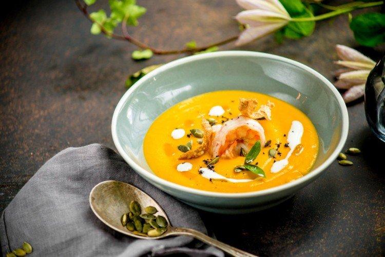 Soupe de potiron aux crevettes